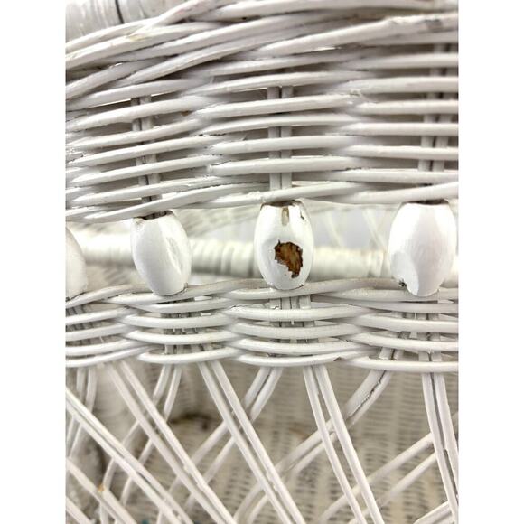 Vintage White Wicker Magazine Basket Holder Wooden 19.5" 1960's Storage Rack - Picture 11 of 16